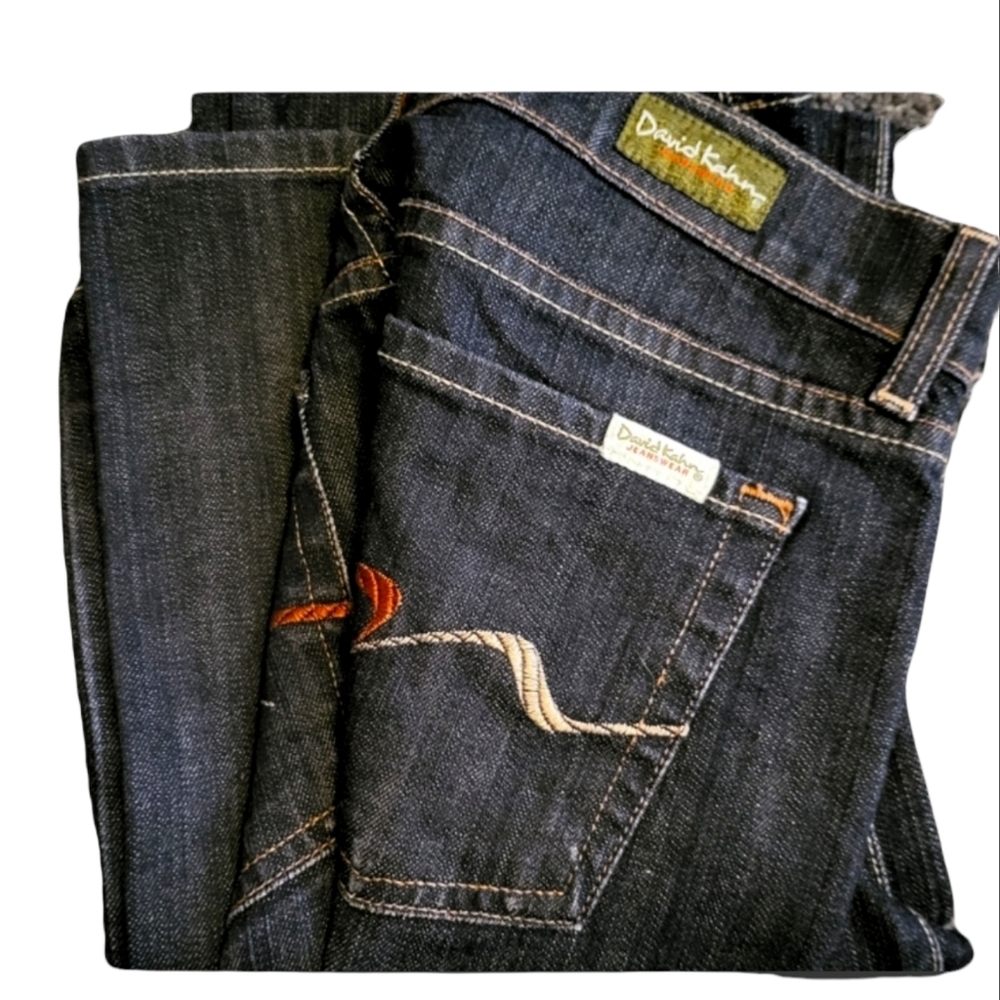DAVID KAHN JEANSWEAR 3500 CUT C870. WIDE LEG DARK VINTAGE WASH JEANS SIZE 8 NWOT